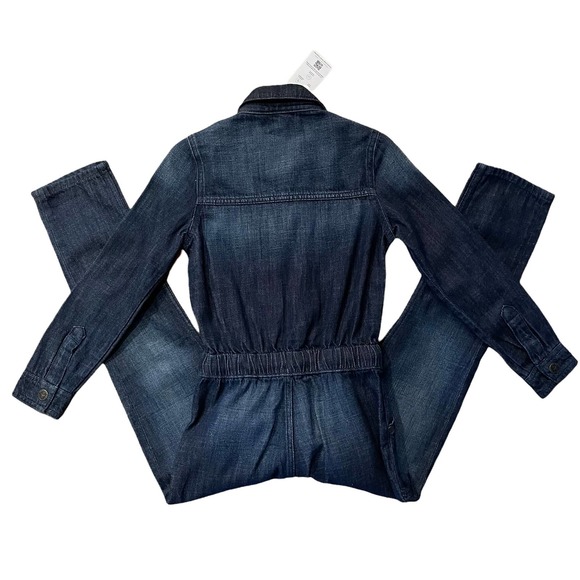 M&S Pure Tencel Girls Dark Denim Long Sleeve Utility Jumpsuit Size 8-9 - Picture 3 of 4